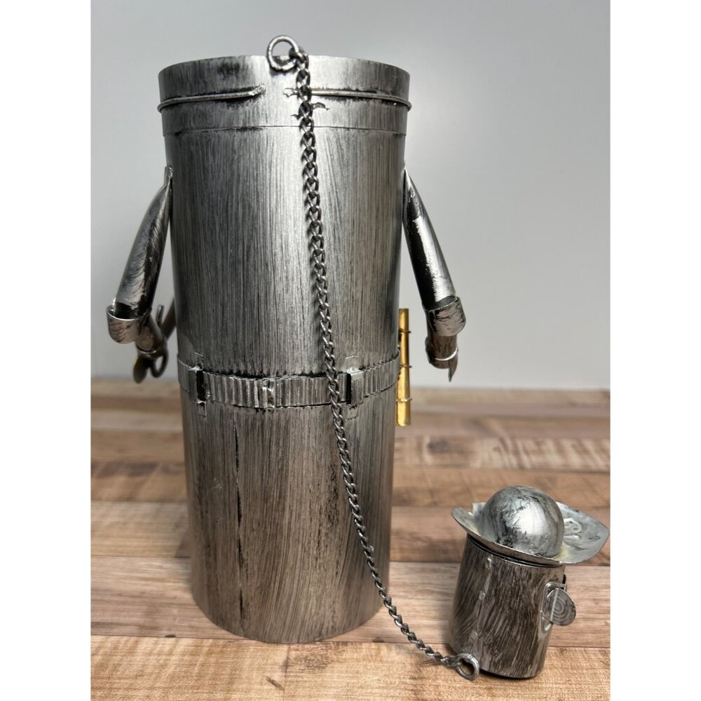 Vintage Pirate-Themed Metal Wine Bottle Holder With Lid & Chain Details - Picture 5 of 6